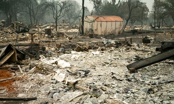 Rubble after fire where homes once stood
